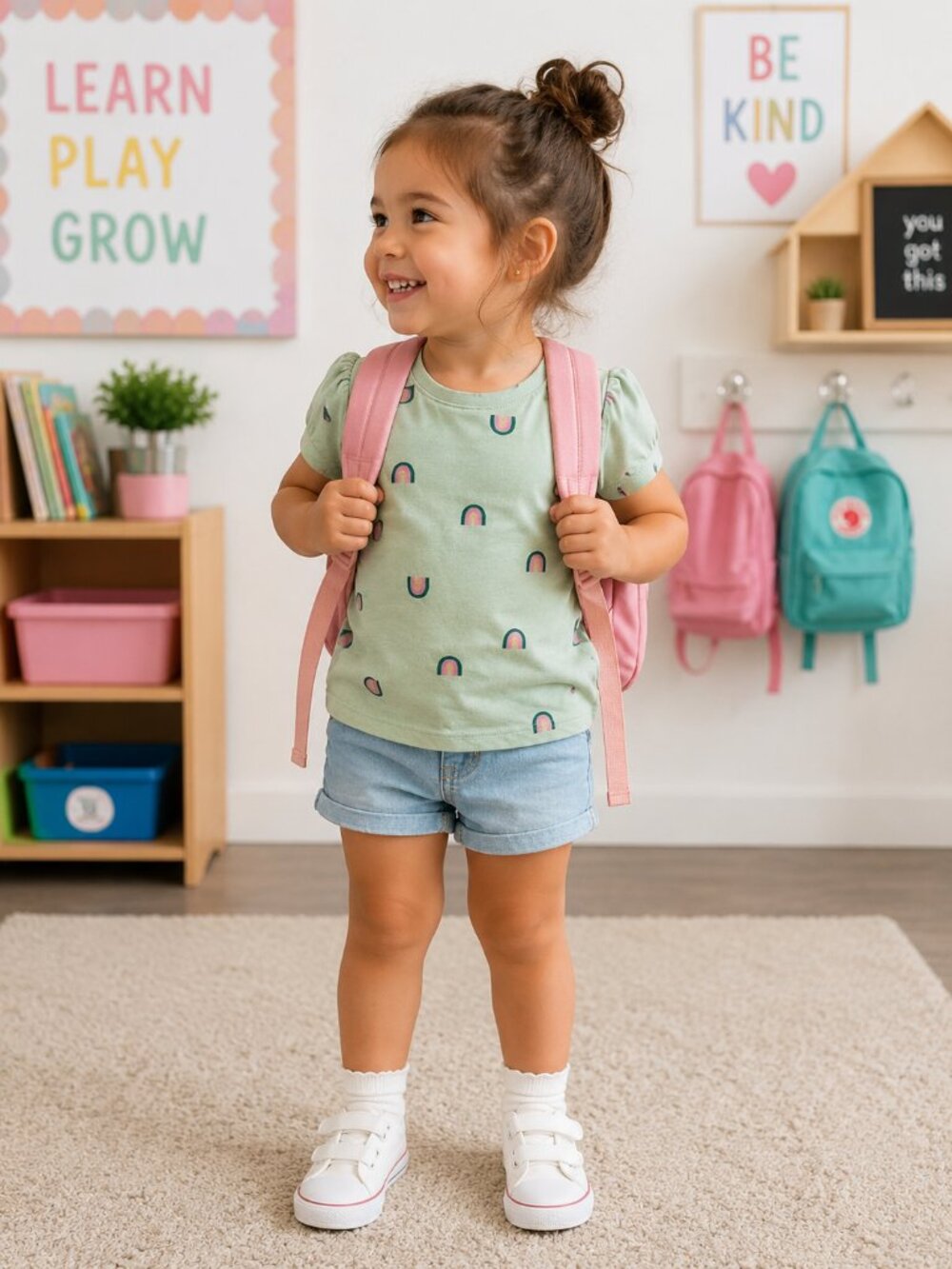 Cat & Jack Toddler Girls Rainbow Print T-Shirt Mint Green Size 3T Short Sleeve